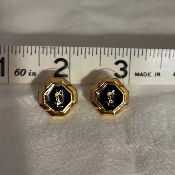 Beautiful YSL Gold Tone / Black Earrings with YSL pouch - Picture 7 of 16
